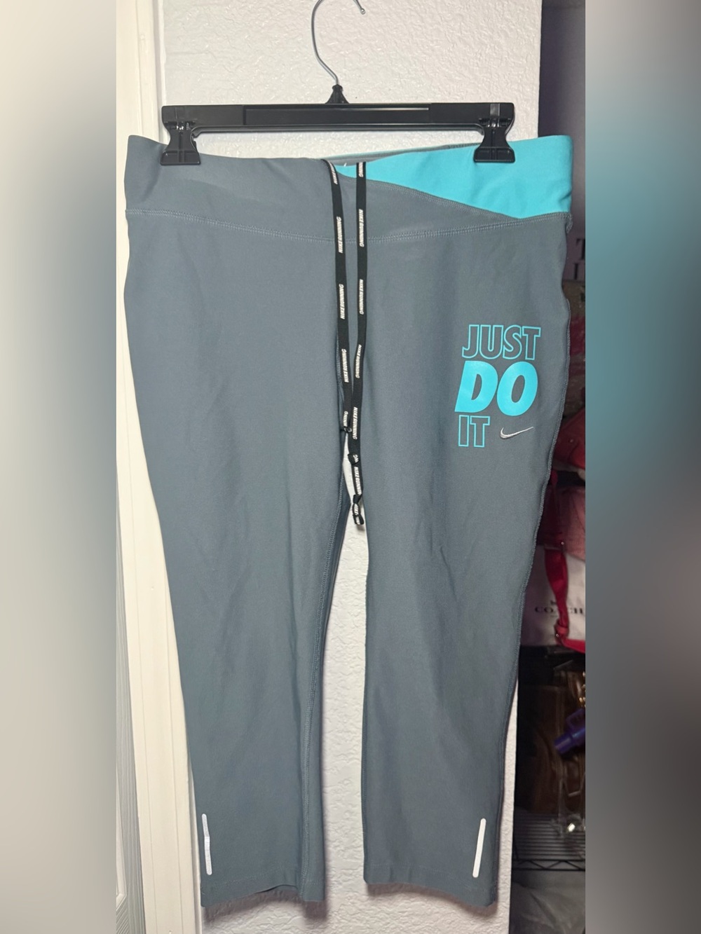 Nike Grey Leggings with Teal 'Just Do It' Graphic